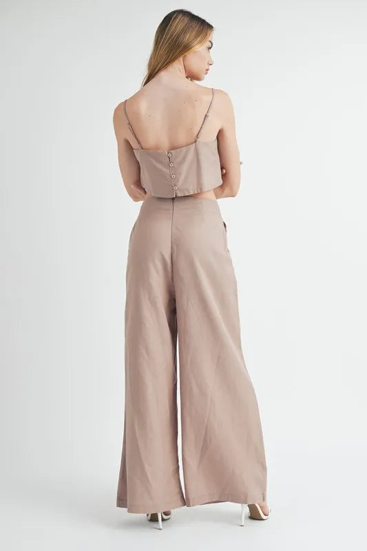 MABLE Linen Mix Crop Cami and Wide Leg Pants Set