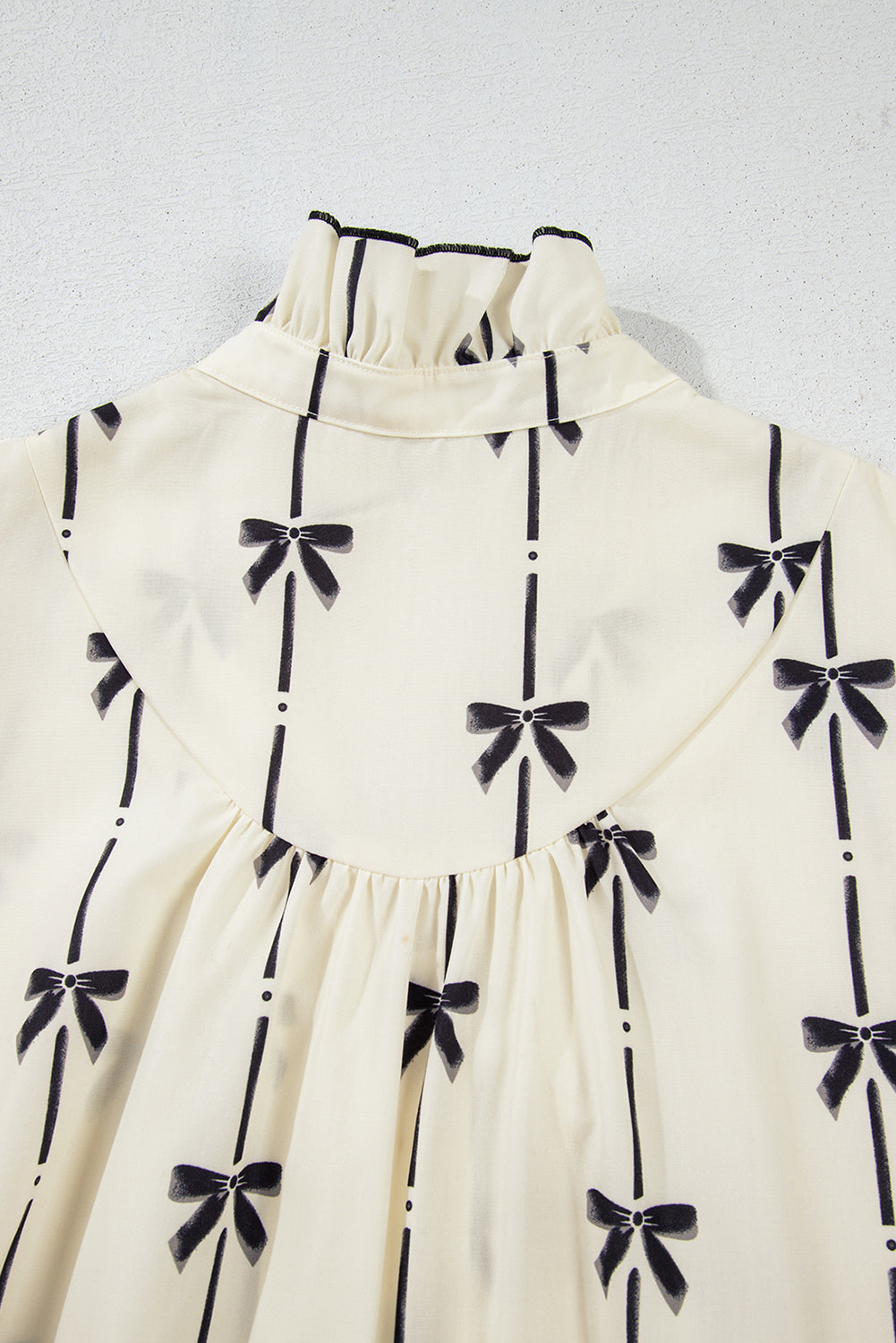 Frill Bow Print Notched Short Sleeve Mini Dress - felvior