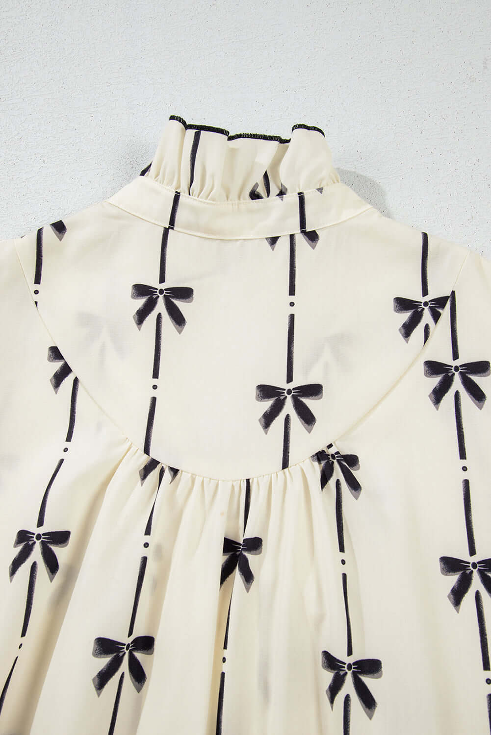 Frill Bow Print Notched Short Sleeve Mini Dress