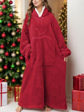 Pocketed Contrast Long Sleeve Hooded Lounge Dress - felvior