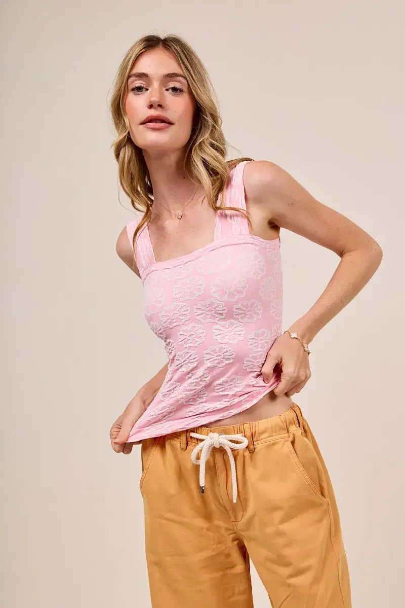 SO ME Two Tone Floral Seamless Tank Top