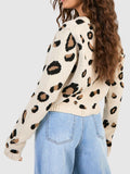 Tied Leopard Round Neck Cardigan - felvior