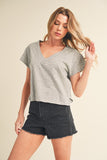 Aemi + Co Side Slit V-Neck Short Sleeve Cropped T-Shirt