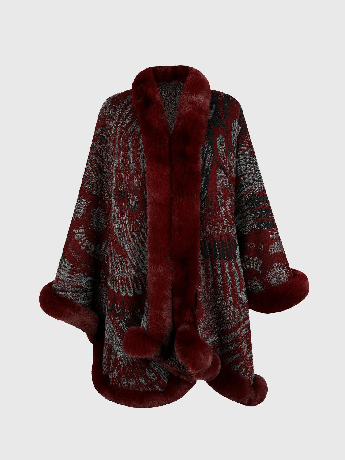 Printed Open Front Poncho - felvior