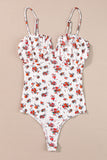 Floral Frilled Trim Spaghetti Straps Bodysuit - felvior