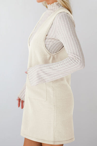 Lovelet Pocketed V-Neck Mini Sweater Overall Dress