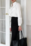 Ruffled Notched Long Sleeve Shirt - felvior