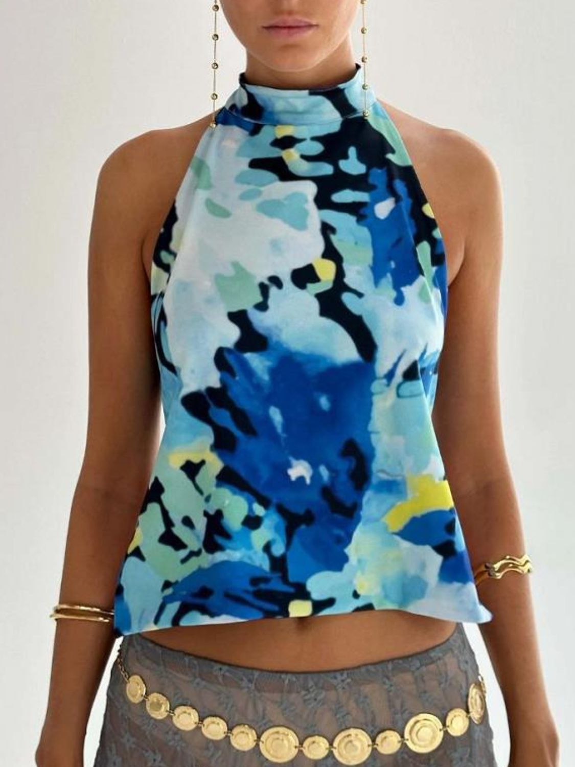 Backless Printed Halter Neck Tank - felvior