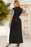 Plus Size Striped Color Block Round Neck Dress - felvior