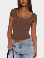 Lace Detail Scoop Neck Short Sleeve T-Shirt