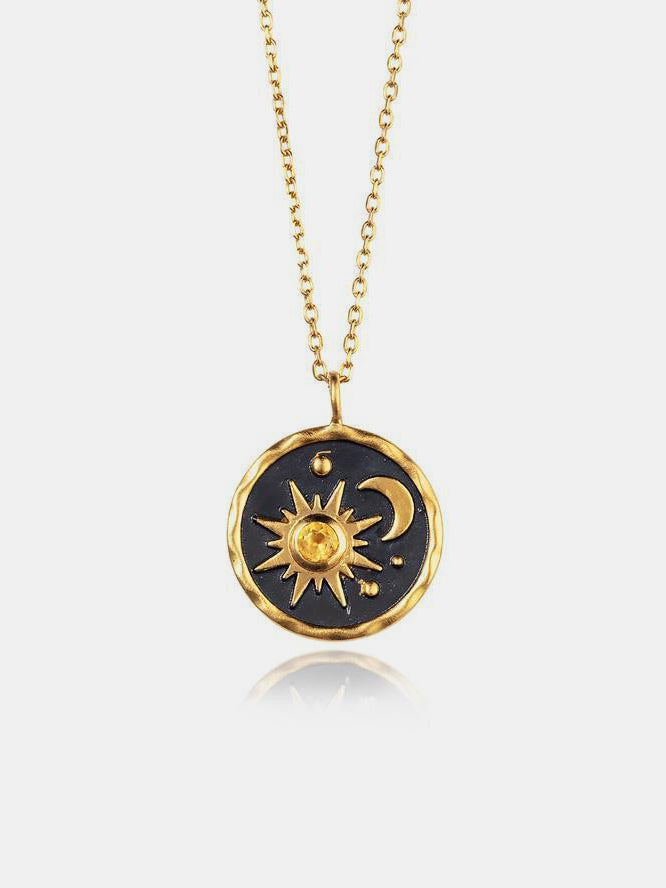 Alloy Inlaid Zircon Sun & Moon Necklace - felvior
