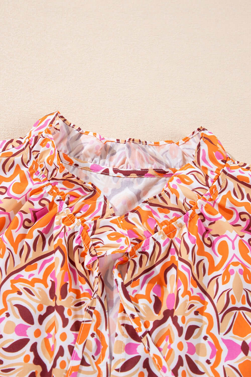 Printed Tie Neck Long Sleeve Mini Dress