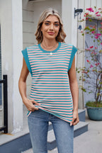 Contrast Striped Round Neck T-Shirt