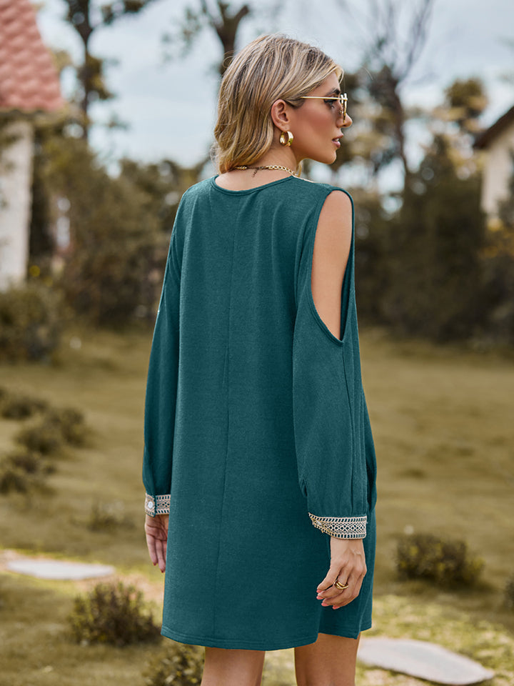 V-Neck Cutout Sleeve Mini Dress - felvior
