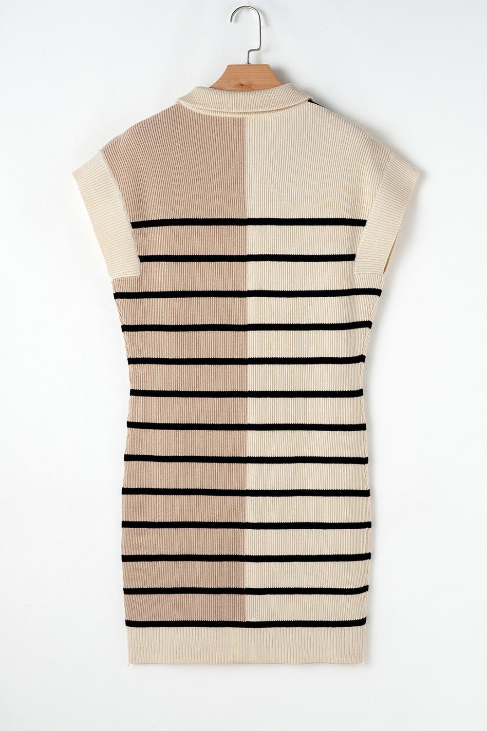 Striped Quarter Zip Cap Sleeve Sweater Dress - felvior
