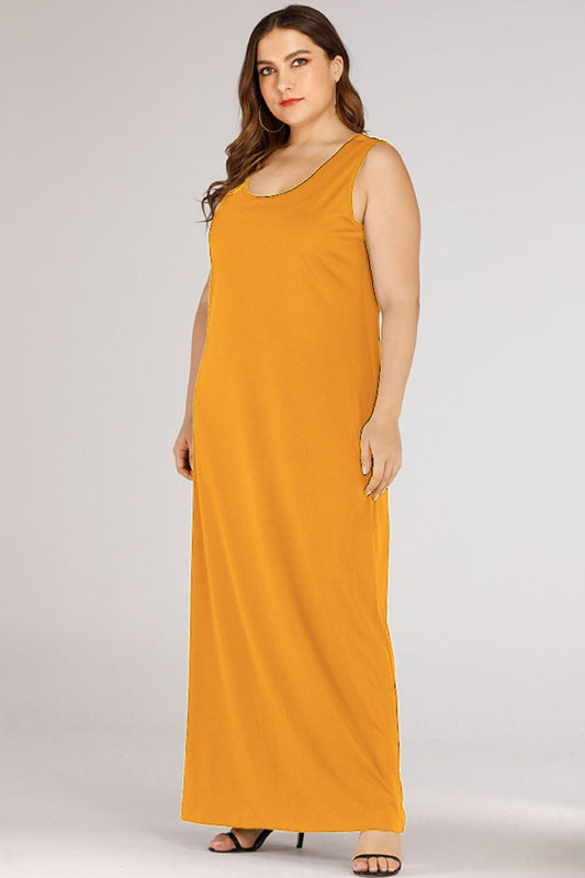 Plus Size Scoop Neck Maxi Tank Dress - felvior
