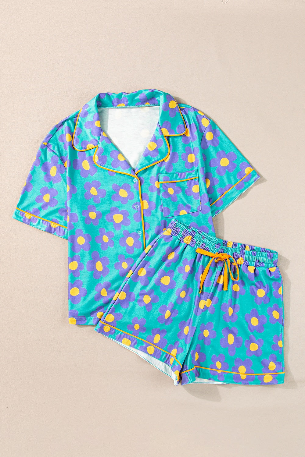 Pocketed Flower Half Sleeve Top and Shorts Lounge Set - felvior