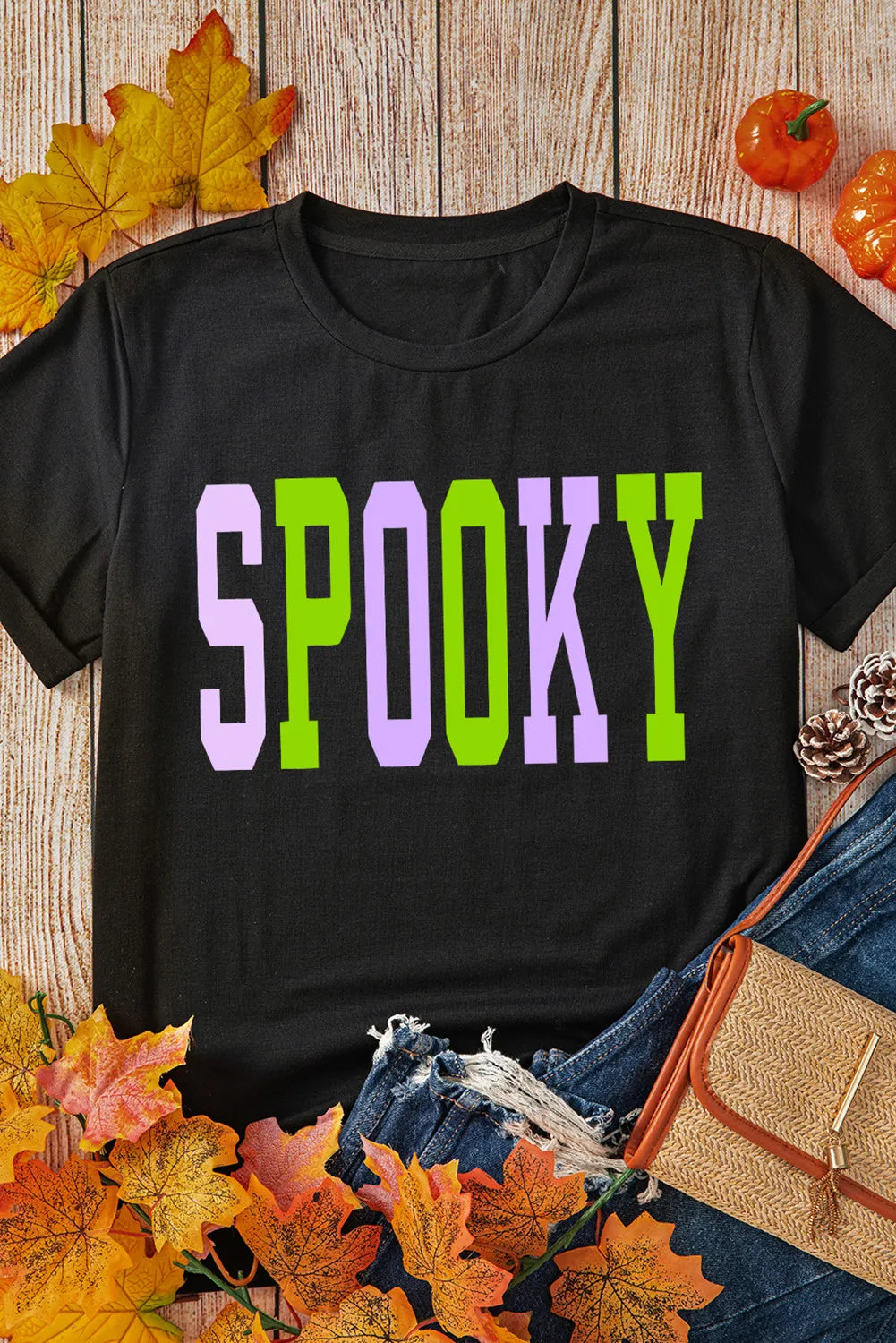 SPOOKY Round Neck Short Sleeve T-Shirt - felvior