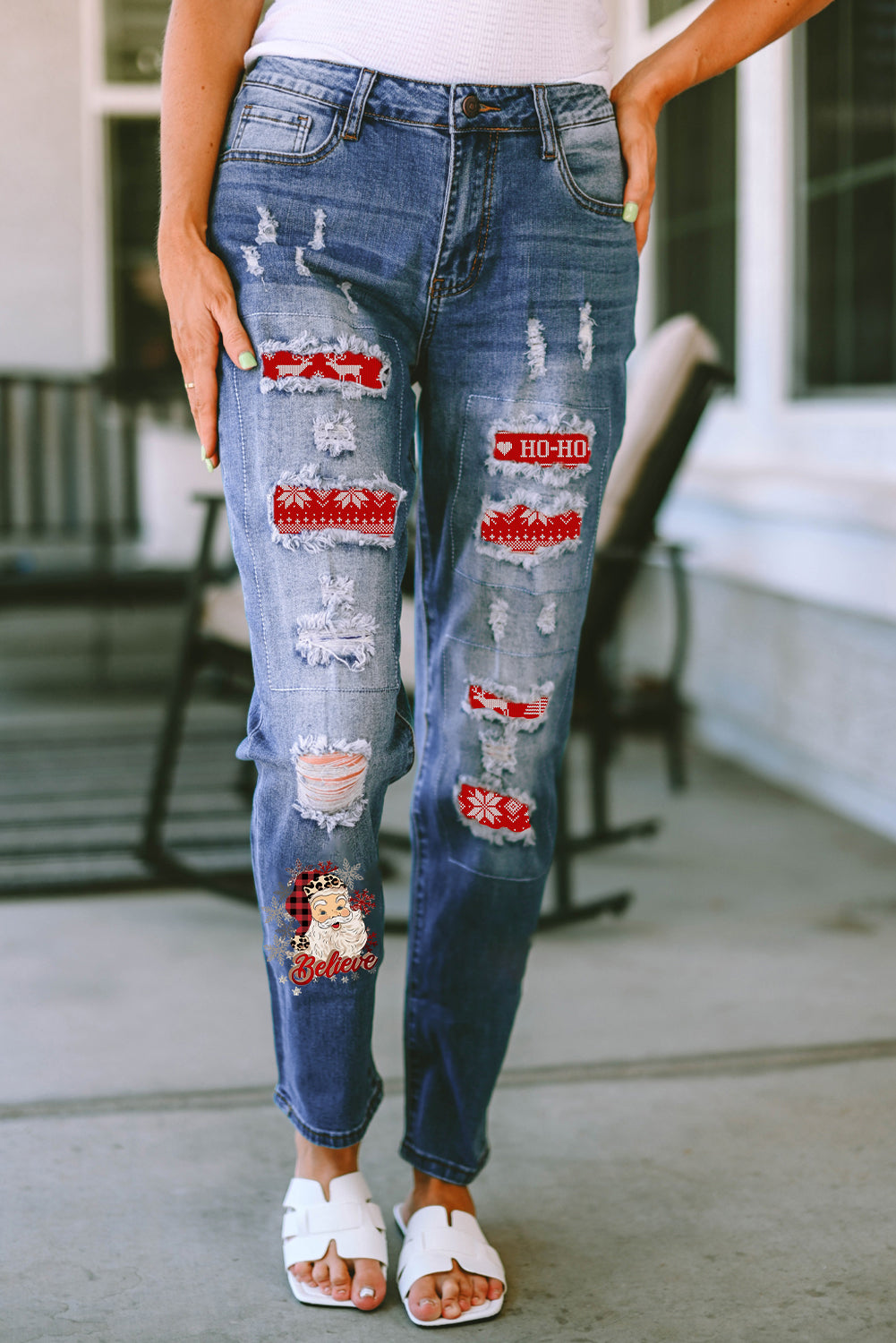 Santa Graphic Distressed Straight Jeans Hauptbild