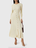 Openwork Round Neck Long Sleeve Sweater Dress - felvior