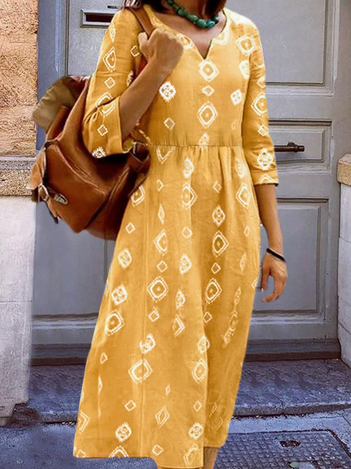 Geometric Notched Neck Dress - felvior