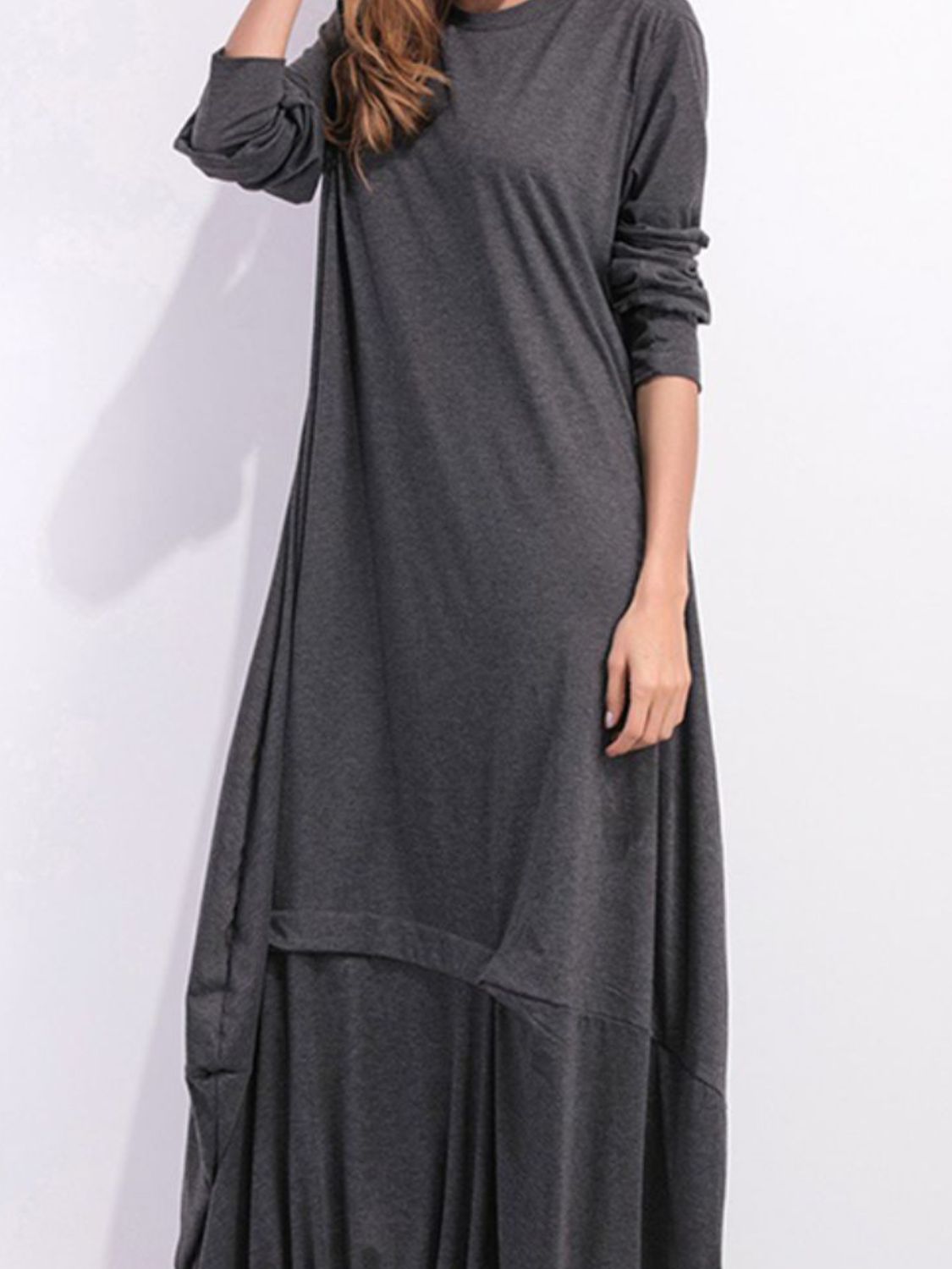 Full Size Round Neck Long Sleeve Sweatshirt Dress - felvior