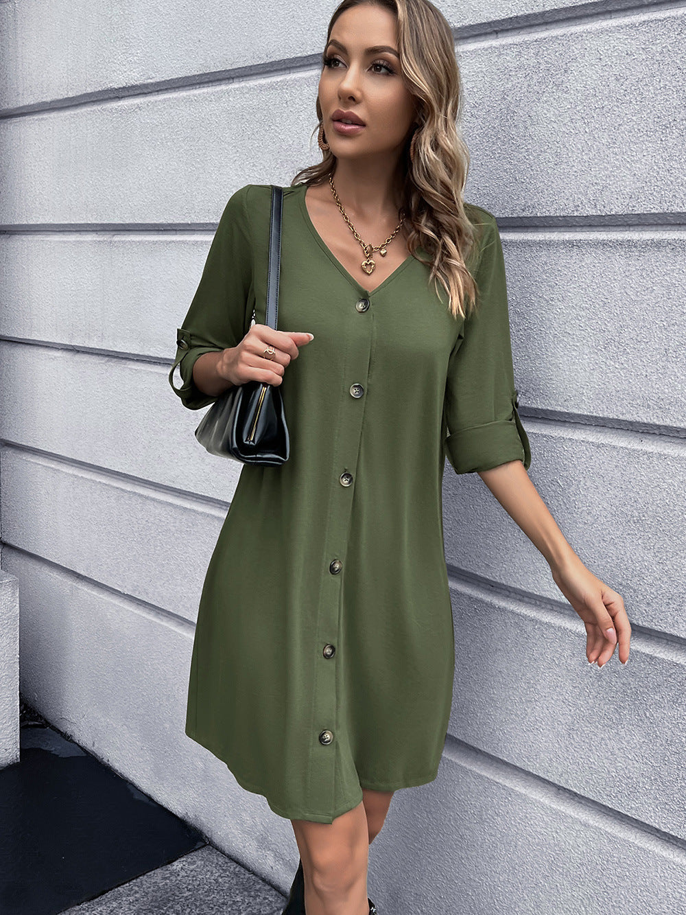 Ivy Lane Button Down V-Neck Mini Dress - felvior