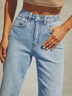 High Waisted Straight Leg Rolled Jeans