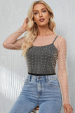 Pearl Long Sleeve Mesh Cropped Top - felvior