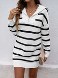 Devine Quarter Zip Striped Long Sleeve Sweater Dress - felvior