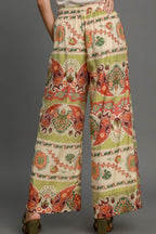 Umgee Full Size Wide Leg Border Print Pants Plus Size