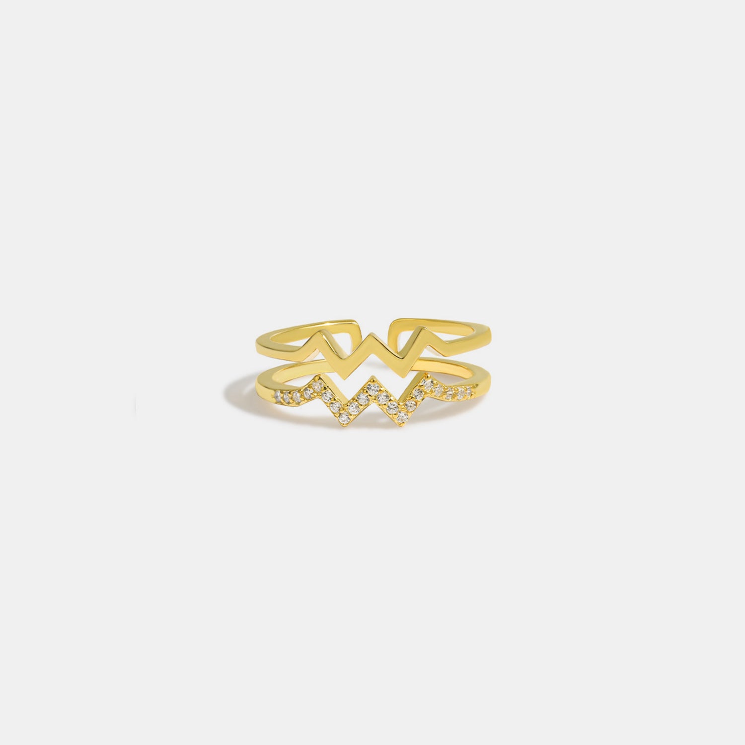 Wave Shape Inlaid Zircon Open Ring - felvior