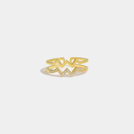 Wave Shape Inlaid Zircon Open Ring - felvior