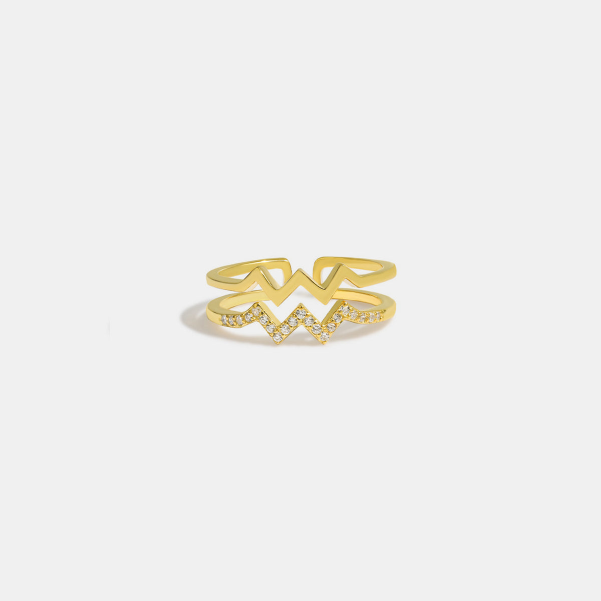 Wave Shape Inlaid Zircon Open Ring - felvior