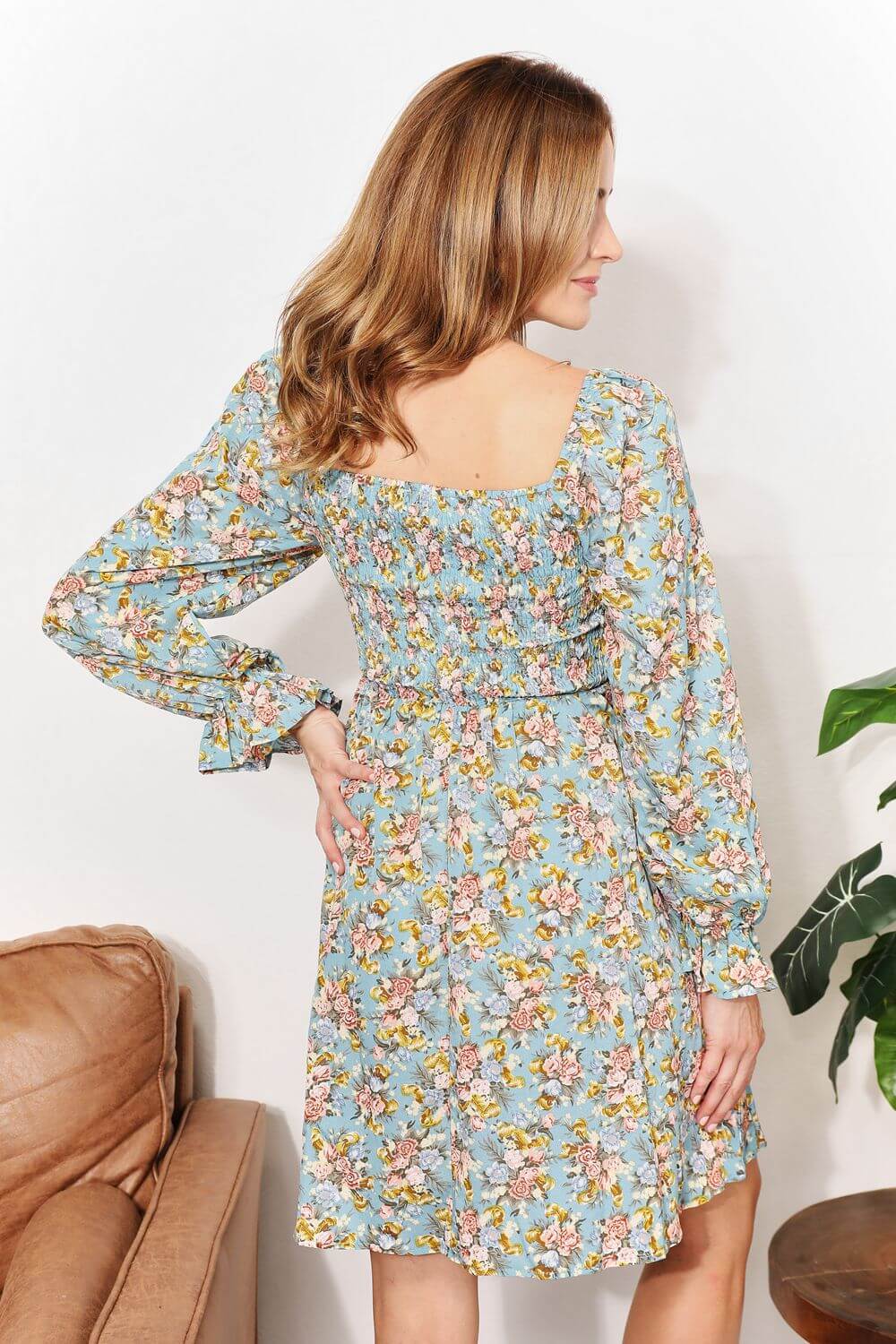 Honey Floral Smocked Flounce Sleeve Square Neck Dress Zweitbild