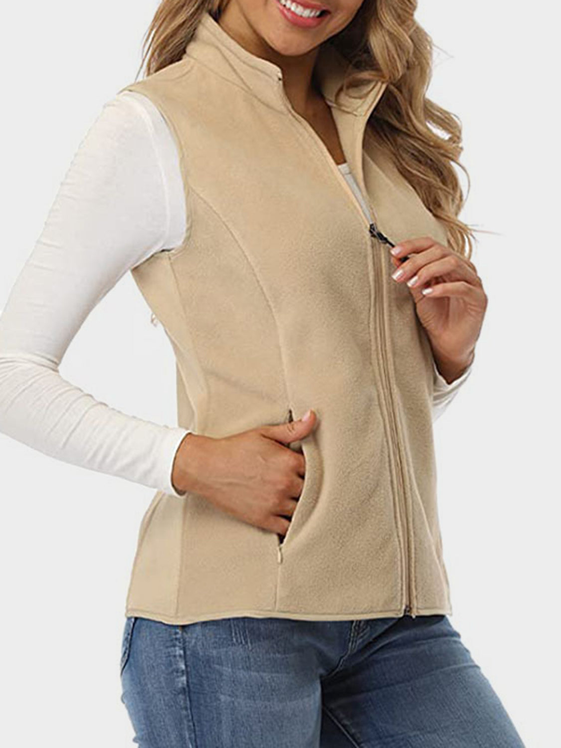 Zip Up Turtleneck Vest with Pockets - felvior