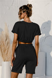 Short Sleeve Cropped Top and Drawstring Shorts Lounge Set - felvior