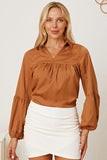 Balloon Sleeve Collared Neck Blouse - felvior