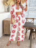 Devine Printed Collared Neck Half Sleeve Top and Pants Set