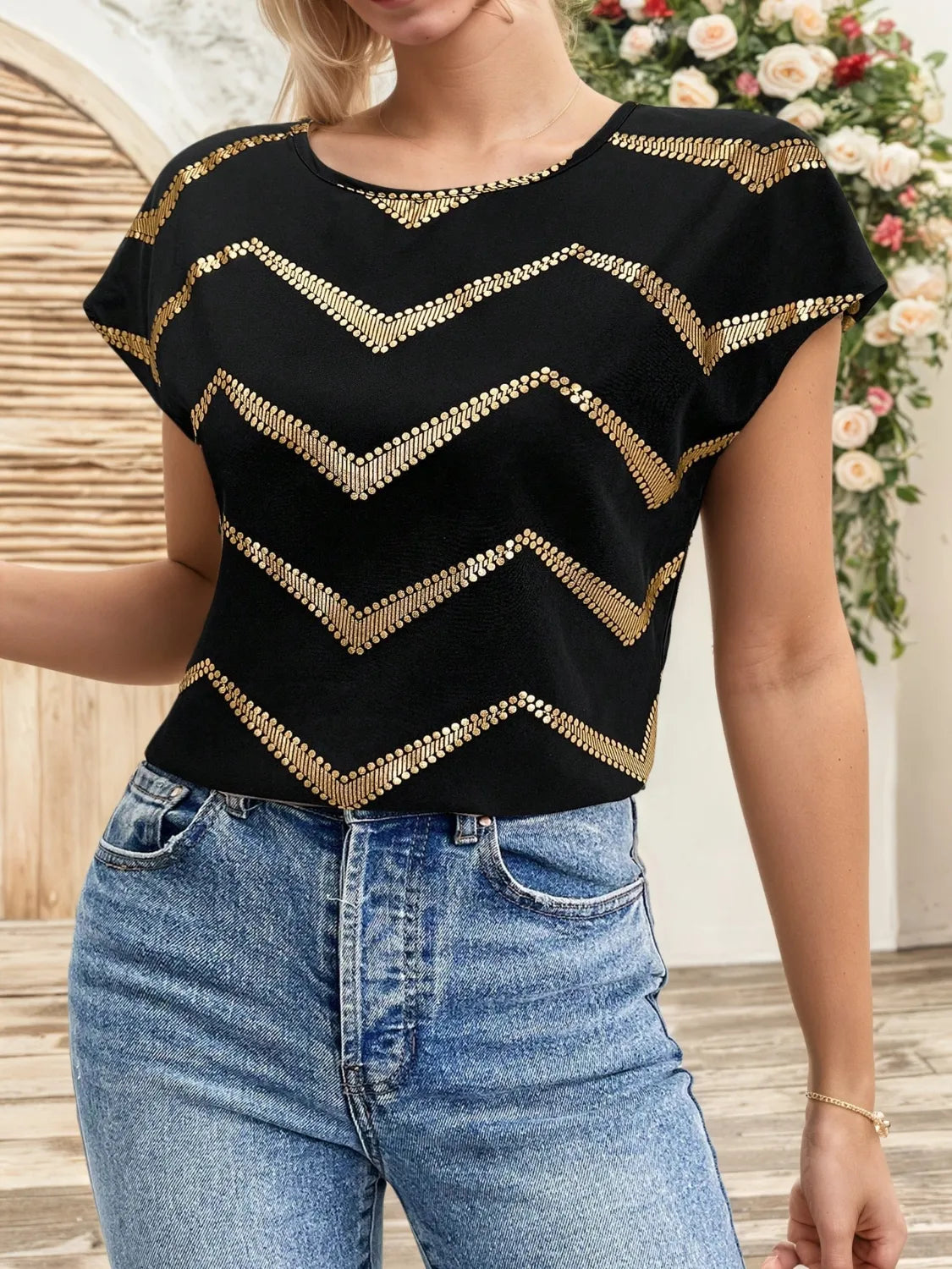 Contrast Round Neck Short Sleeve T-Shirt