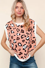 Haptics Leopard Print Dolman Cap Sleeve Knit Top