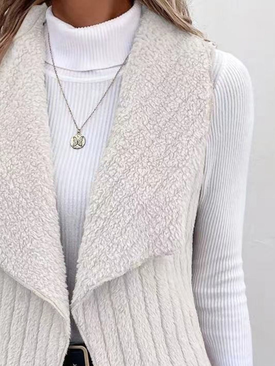 Open Front Fuzzy Vest Coat - felvior