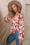 Floral V-Neck Drawstring Peplum Blouse - felvior