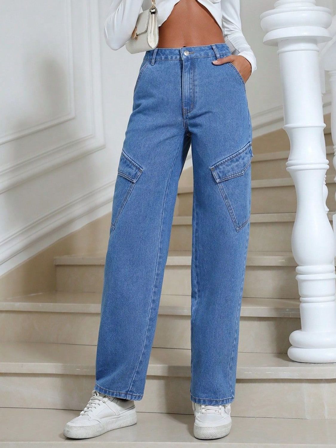 High Waist Straight Leg Jeans with Pockets Hauptbild