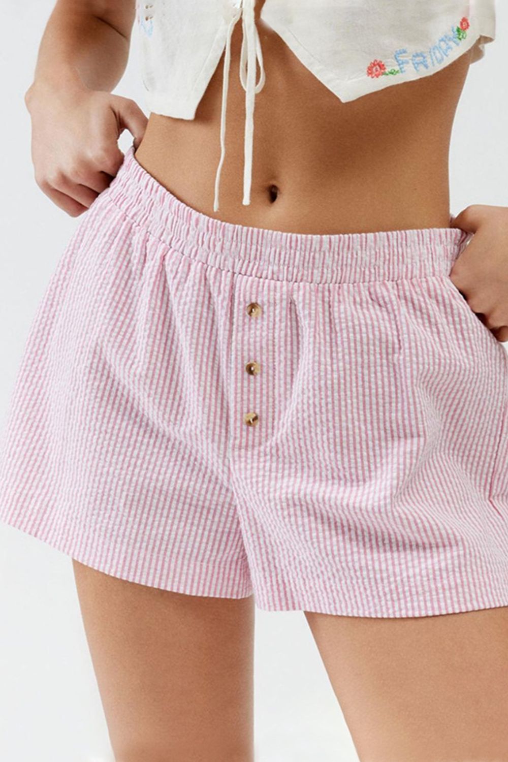 Striped Elastic Waist Shorts - felvior