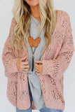 Openwork Open Front Long Sleeve Cardigan - felvior