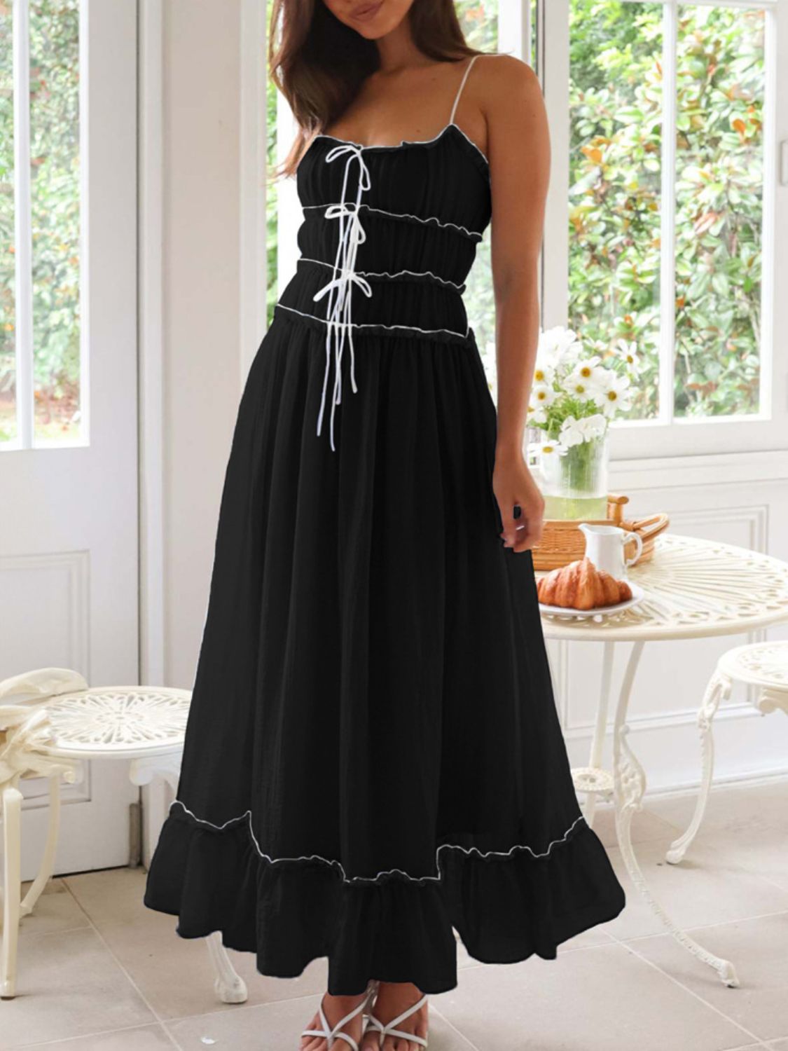 Devine Frill Ruffled Hem Midi Cami Dress - felvior