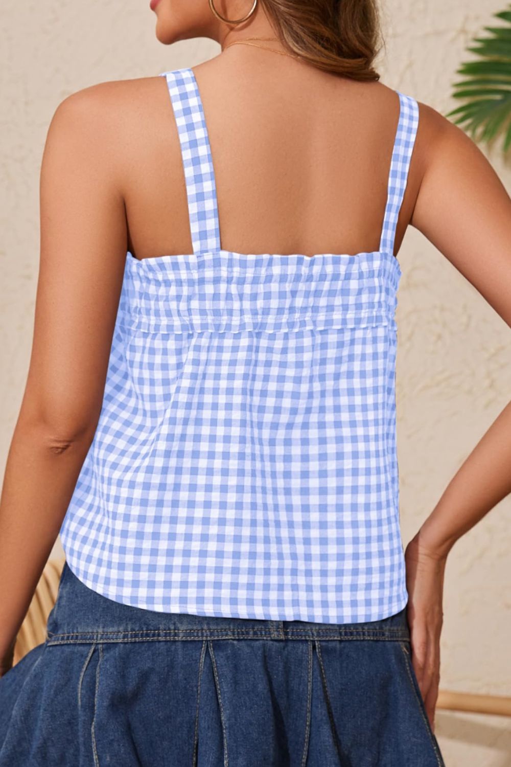 Tied Front Textured Square Neck Cami - felvior