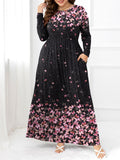 Plus Size Round Neck Maxi Dress with Pockets - felvior