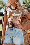 Western Horseshoe Printed Mesh Short Sleeve T Shirt